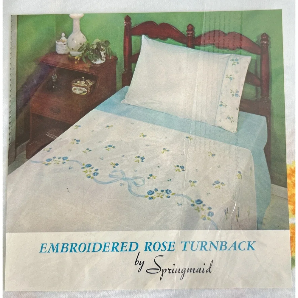 Springmaid Luxury Muslin Double Flat Sheet Embroidered Rose Yellow Floral Cotton